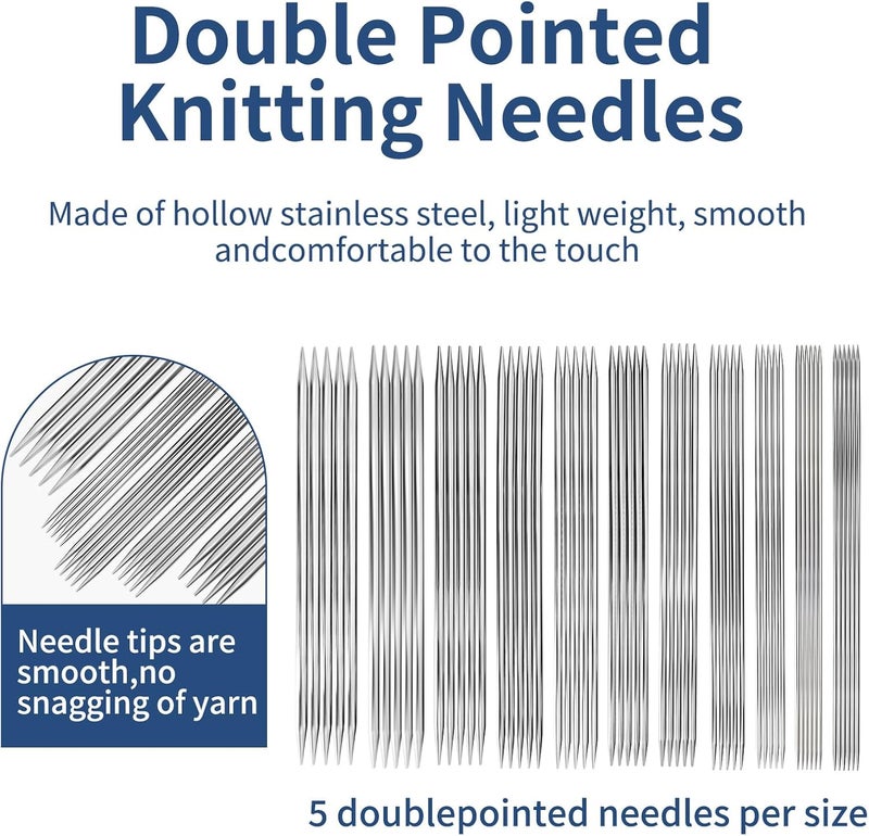 Soosui Double-Pointed Knitting Needles 8 inches/20 cm, Double-Pointed Knitting Needle Set, Ideal for Socks, Hats, and Mittens, 55-Piece Set/Multiple Sizes, Suitable for Beginners and Experienced Knitters - Image 4